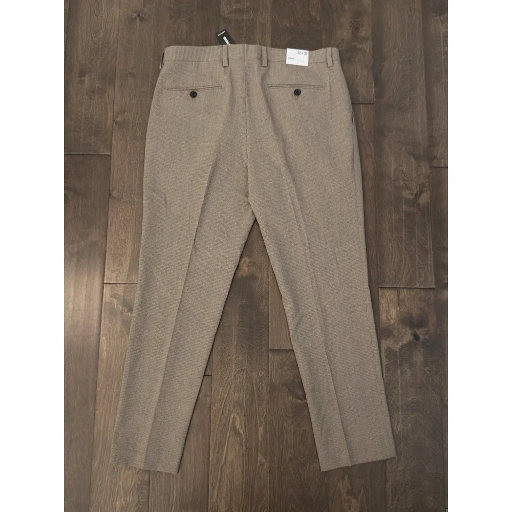 NWT Express Mens Houndstooth Extra Slim Fit Cropped Pleated Dress Pants 36WX29L